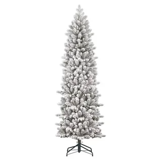 Black Box Trees Harma Schmaler Baum - Weihnachten Dekoration mit Schnee-Optik - Weihnachtsdeko mit 200 LED-Lichtern - Weihnachtsbaum mit Klicksystem - 185 x 63 cm - Grün - Grün