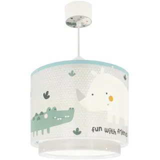 Dalber Lampe kinderzimmer, kinderlampe Pendelleuchte Hängelampe, Deckenleuchte Kinder, Deckenlampe kinderzimmer, Rhino & Croco Nashorn und Krokodil, Weiß