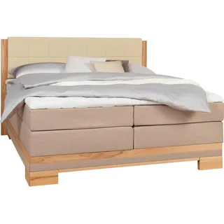 Linea Natura Boxspringbett , Buchefarben, Beige , Textil , Kernbuche , massiv , H2 + H3 , 7-Zonen , 180x200 cm , gepolstertes Kopfteil, Federkernmatratze, in verschiedenen Holzarten erhältlich, Stoffauswahl, Topper durchgehend , Schlafzimmer, Betten, Boxspringbetten