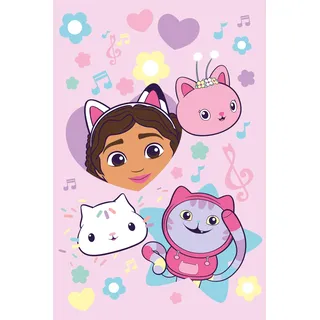 Jerry Fabrics Gabby's Dollhouse Fleecedecke 'Musik' Design, 100 x 150 cm, weiches Polyester, Überwurf mit Gabby & Pandy Pfoten, super gemütlich für Kinder