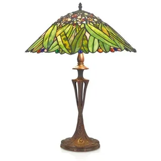Casa Padrino Tiffany Tischleuchte Hockerleuchte im Bananenblätter Design, Grün und Bunt, Durchmesser 40 cm - Grün, Bunt