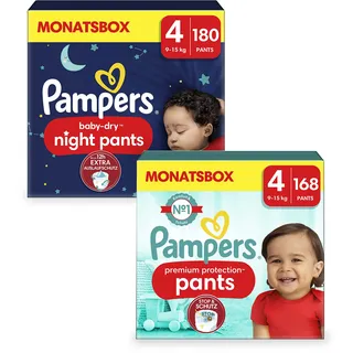 Pampers Windeln Monatsbox baby-dryTM Night Pants Größe Gr.4 (9-15 kg) für Babys und Kleinkinder, 180 St.
