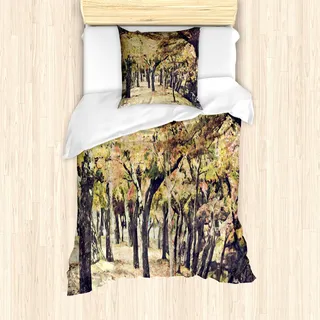 ABAKUHAUS Abstrakt Surreal Bettbezug Set für Einzelbetten, Nara-Park Japan, Milbensicher Allergiker geeignet mit Kissenbezug, 135 cm x 200 cm - 80 x 80 cm, Taupe Multicolor