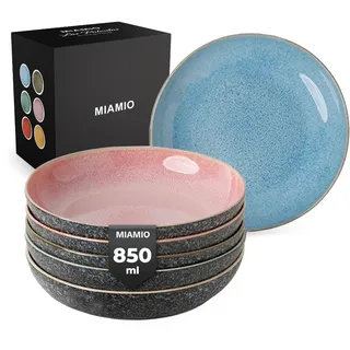 MIAMIO - Suppenteller Set/Pastateller, Keramik (6x850ml) - Las Palmitas | Keramik Suppenteller, Tiefe Teller für Suppe, Salat, Pasta und Bowls, 6er Set Keramik Teller - spülmaschinenfest