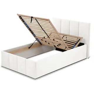 Halmon Schlafkomfort Betten Polsterbett Dalas Weiß 140 x 200 x 40 cm Bettkasten Mit hochwertiger Matratze H3 (bis 120 kg) und Lattenrost , Holz , H3 , Höhe ca. 21 cm , 140x200 cm , Schlafzimmer, Betten, Polsterbetten
