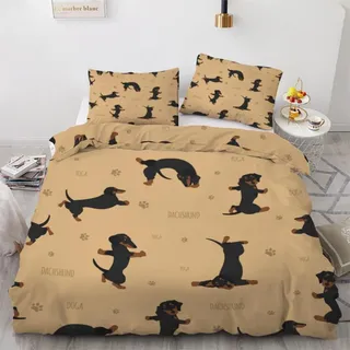 Bettwäsche-Set Dackel 135x200 cm 2-teilig Mikrofaser 3D Motiv mit Reißverschluss