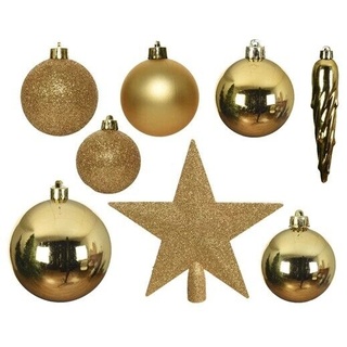 33 x Christbaumschmuck 8cm Kugeln bruchfest glanz matt Glitter Mix 023370 Gold