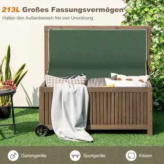 Hölzerne Gartenbox 213 L Aufbewahrungsbox mit Rädern Kissenbox mit wasserdichter PE-Auskleidung 114 x 58,5 x 51 cm Braun - Braun