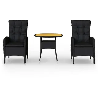 vidaXL 3-tlg. Garten-Bistro-Set Poly Rattan Schwarz - Schwarz