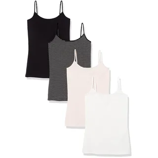 Amazon Essentials Damen Camisole Slim Fit, 4er-Pack, Schwarz/Blassrosa/Streifen/Weiß, X-Small