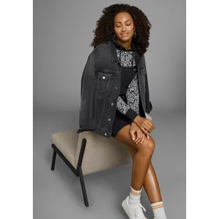 Sweatkleid KANGAROOS, Damen, Gr. 42, N-Gr, schwarz (schwarz, gemustert), Interlock, Obermaterial: 100% Baumwolle, gemustert, unifarben, figurbetont mini, angesetztes Bündchen, Kleider Sweatkleid, Mini-Länge, sportlicher Stil, aus Baumwolle, langärmlig