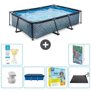 Exit Pool Rechteckig - Steinoptik - 300x200x65 cm - 5-teilig S234 - Grau