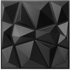 Art3d 33 Stück 3D Wandpaneele Diamant 30 x 30 cm matt schwarz, Hochsteifes PVC, Dauerhaft, Nicht Verformbar, Wasserfest, Hitzebeständig, Geruchsneutral