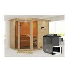KARIBU Sauna »Kohila 3«, inkl. 9 kW Bio-Kombi-Saunaofen mit externer Steuerung, für 4 Personen - beige