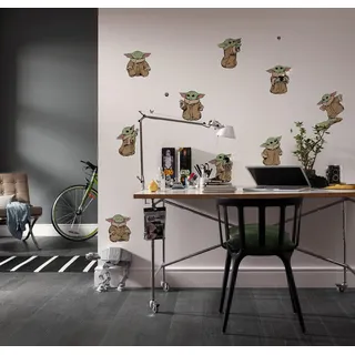 KOMAR Wandtattoo Star Wars The Mandalorian Grogu The Cutest - Größe 50 x 70 cm - Wandsticker, Kinderzimmer, Wanddekoration, Braun,grün