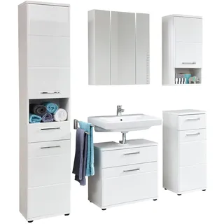 trendteam smart living - Monte - Badkombination - Weiß Hochglanz - Hochschrank, Spiegelschrank, Waschbeckenunterschrank, Hängeschrank, Standschrank - (BxHxT) 164 x 189 x 38 cm - Viel Stauraum
