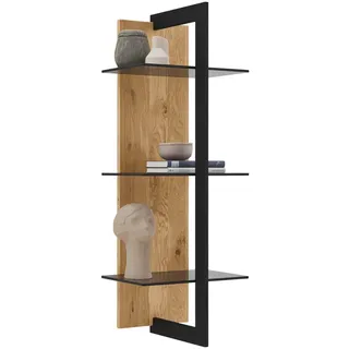 Valdera Wandregal , Graphitfarben, Eichefarben , Holz, Metall, Glas , Wildeiche , massiv , 3 Fächer , 38.4x115.2x33 cm , Made in Germany, Dgm, DGM-Klimapakt, DGM-Emissionslabel , in verschiedenen Größen erhältlich , Holzmöbel, Wohnwände Holz, Wohnwand Serien Holz
