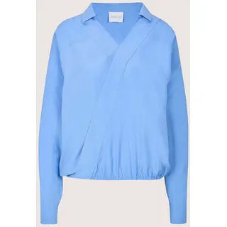 Langarmbluse MADELEINE "Bluse Bluse im Wickel-Look", Damen, Gr. 46, blau (gletscherblau), Obermaterial: 100% Viskose CV., Modern, normal, Blusen Langarmbluse