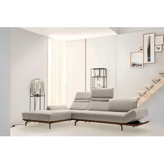 Creation BY ROLF BENZ Ecksofa "CR.420, Designecksofa, bequem, verstellbare Rückenlehne, L-Form" in 2 Qualitäten, Holzrahmen in Eiche Natur oder Nußbaum, Breite 313 cm, graubeige, natur