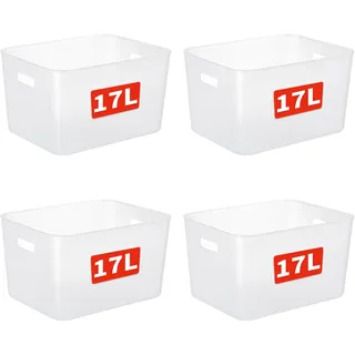 Cetomo 17Lx4 Aufbewahrungskorb, Kunststoff Aufbewahrungskörbe mit Griffen, Stapelbare Organizer Box für Regal, Küchenschrank, Aufbewahrungsbox ohne Deckel, Matt Transparent, 17L-4er Set (35*27*20cm)
