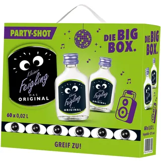 Kleiner Feigling Big Box – Das Original 60 x 20 ml feinster Vodka mit fruchtigem Feigenaroma 20 % vol. – Kultiger Feier-Schnaps für jede Feier – Frech, fruchtiger Shot