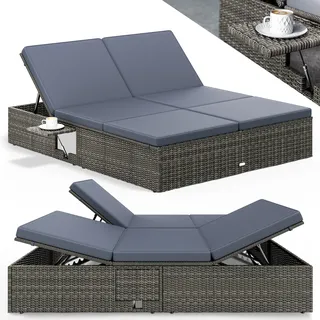 Polyrattan Sonnenliege Grau/Anthrazit 200x160x33cm