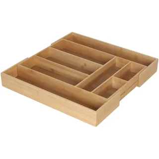 Relaxdays Besteckkasten ausziehbar Bambus 6–8 Fächer 6,5 x 33–49,5 x 47,5 cm Braun