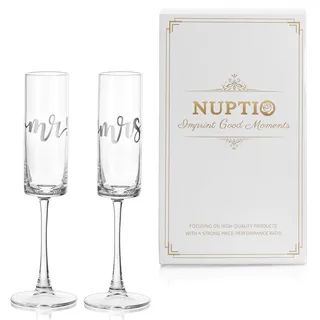 NUPTIO Sektgläser Mr Mrs Silber: 2er Set Hochzeit Geschenk Hochzeitsgeschenke Brautpaar Hochzeitstag Personalisiert Silberhochzeit Gravur Gläser Champagner Verlobung Paare Wedding Brautpaar