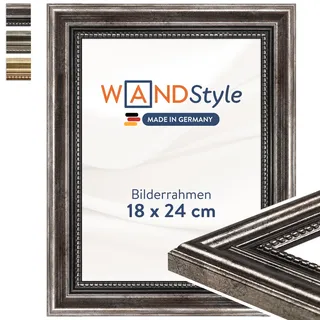WANDStyle Bilderrahmen 18x24 Vintage, Bilderrahmen Metall-Optik Holz, hochwertiger Holzbilderrahmen Antik, Posterrahmen zum Aufhängen und Aufstellen, Rahmen 24x18 cm, Fotorahmen H450 - Made in Germany