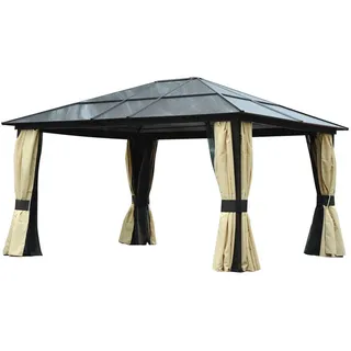 Outsunny Gartenpavillon 4,2 x 3,6 m inkl. 4 Seitenteile Schwarz/Beige