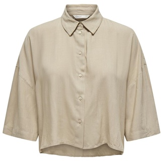 ONLY Damen Bluse Hemdkragen Halbarm Hemd Tief angesetzte Schulter hinten lang, Farben:Beige-2, Größe:L