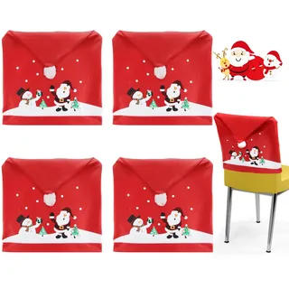 ZoneYan Stuhlhussen, Stuhlbezug, Stuhlhussen 4er Set, Stuhlhussen Weihnachten, Stuhl mit Weihnachtsmütze,Abnehmbarer Weihnachtsstuhlbezug(60cm x 49cm)