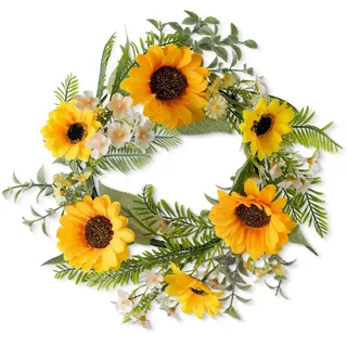 LOMOHOO Türkranz Sommer Haustür Künstliche Sonnenblumen Deko Türkranz für Außen FrüHling Sommer Ganzjährig Fensterdeko Hängend Wandkranz Künstliche Türkranz Wohnzimmer Hochzeit