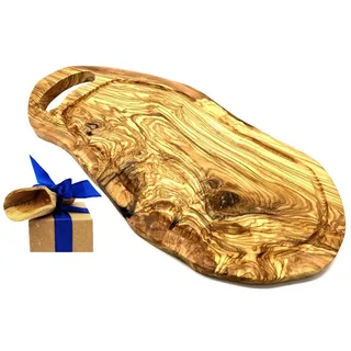 Olivenholz-erleben Tranchierbrett »Steakbrett mit Saftrille und Grifflasche Olivenholz 45-49 cm« die Saftrille fängt Flüssigkeit gezielt auf, braun