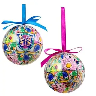 DRW Set mit 12 Weihnachtskugeln, Mosaik, rosa und blau, Ø 7,5 cm