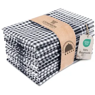 LAYNENBURG 10er-Set Premium Geschirrtücher kariert - 100% Baumwolle - 45x65 cm & Aufhänger - Oeko TEX Standard 100 - Küchentücher fusselfrei & modern - Vintage Küchenhandtücher (Anthrazit)
