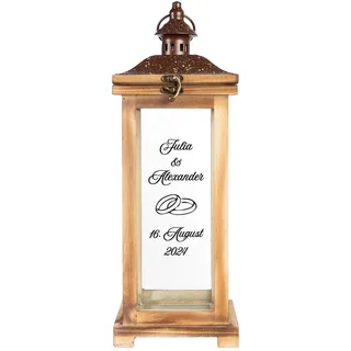 Personalisierte Landhaus Laterne | XL Holzlaterne 42 cm groß | Hochzeitslaterne als Hochzeitsgeschenk für das Brautpaar | Geschenkidee zum Hochzeitstag | Gartendeko, Gartenlaterne | Ringe