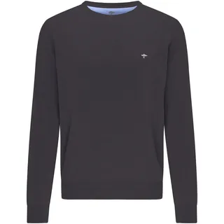 Strickpullover FYNCH-HATTON "FYNCH-HATTON Langarmpullover", Herren, Gr. L (52/54), grau (charcoal), Strick, Obermaterial: 100% Baumwolle, unifarben, normal hüftbedeckend, Rundhals, Flachstrickbündchen, Pullover Strickpullover, mit Logostickerei