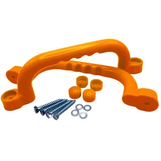 HOQ 1 Paar Premium Haltegriffe - 2 Stück hochwertige Kunststoff-Griffe - Handläufe 240x75 mm - für Stelzenhäuser, Hochbetten, Spielhäuser und Spieltürme - Orange