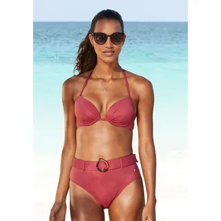 Highwaist-Bikini-Hose S.OLIVER "Rome", Damen, Gr. 34, N-Gr, rot (rostrot), Microfaser, Polyamid, unifarben, Badehosen Highwaist-Bikini-Hose, mit abnehmbarem Gürtel