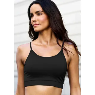 Crop-Top COPENHAGEN STUDIOS, Damen, Gr. L (44/46), schwarz, Obermaterial: 93% Polyamid, 7% Elasthan, unifarben, bauchfrei, Rundhals, Tops Crop-Top, mit integrierten Cups, Topseller