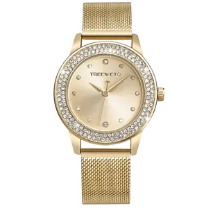 TREEWETO Damenuhr Analog Quarz Armband Armbanduhr Kristall Mesh Edelstahl Gürtel Damen Quarz Diamant Klassische Mode Romantisch Gold
