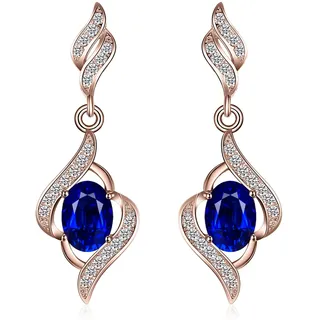 JewelryPalace Luxus Oval 2.2ct Erstellt Blau Saphir Ohrhänger Ohrstecker, Blauer Stein Schmuck Set, Ohrringe Silber 925 Mädchen Echt Silber Damen 925, Schmuck Ohrringe für Frauen Geschenke Rosegold
