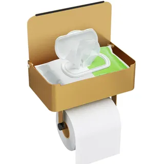 Toilettenpapierhalter mit Feuchttücherbox, Gypie Toilettenpapierhalter Ohne Bohren, Klopapierhalter Gold, 304 Edelstahl Klorollenhalter, Wc Papier Halterung für Badezimmer, Selbstklebend or Bohren
