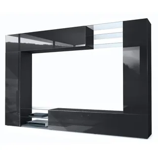 Vladon Wohnwand Schwarz Hochglanz Holzwerkstoff, 262x182.5x39 cm, Wohnzimmer, Wohnwände,