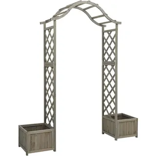vidaXL Rosenbogen mit Blumenkasten, 175/40/204 cm, aus Massivholz Tanne, Grau , Holz , 40x204x175 cm , Dekoration, Gartendeko