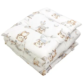 TupTam Kinder Gemusterte Bettdecken Set Ganzjahresdecke Bettdecke Kopfkissen Flachkissen 2tlg., Farbe: Teddybären in Körbchen Beige Ecru, Größe: 135x100 cm