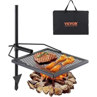 Stahl-Grill 405 x 405 mm Holzkohlegrill tragbar Grillrost - Drehspieß - 6 kg Belastbarkeit - 300 °C - freistehender Grillwagen - Campinggrill