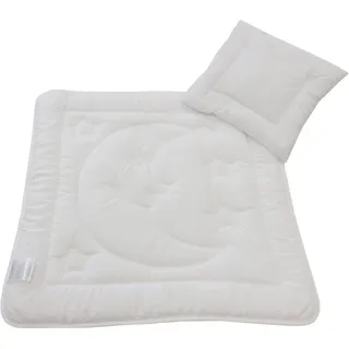 Kunstfaserbettdecke + Kopfkissen DREAMS "Mond und Sterne", weiß, B/L: 80cm x 80cm Anzahl Teile 1, B/L: 35cm x 40cm Anzahl Teile 1, Bezug: Kunstfaser Füllung: Kunstfaser, normal, Bettdecken Bezug: 100% Polyester. Kopfkissen Bezug: 100% Polyester. Bettdecken Füllung: 100% Polyester. Kopfkissen Füllung: 100% Polyester, Bettwaren-Sets, Kunstfaserbettdecke + Kopfkissen, Praktisches Set für Babys und Kleinkinder