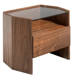 Angel Cerda Nachtschrank Nachttisch Nussbaum mit Platte aus gehärtetem Glas 65/45/50 cm , Nussbaumfarben , Holz, Glas , 65x50x45 cm , FSC 100% , Schlafzimmer, Nachtkästchen